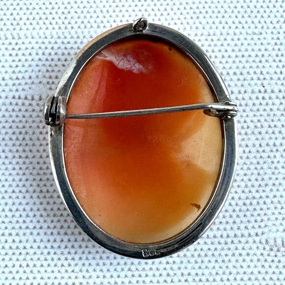 Vintage 800 Silver Shell Cameo Brooch Pendant - Picture 10 of 14